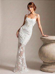 VESTIDO LONGO BORDADO PÉROLAS CELEBRATION - BRANCO