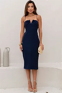VESTIDO JULIANA TUBINHO COM PREGAS FRENTE - AZUL MARINHO