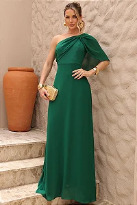 VESTIDO JAMILE LONGO UM OMBRO - VERDE