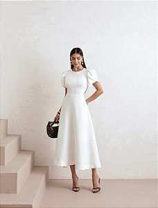 VESTIDO OLIVIA MIDI COM MANGA ALAFAIATARIA - BRANCO