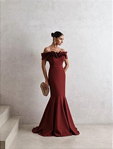 VESTIDO DE FESTA FRANÇA OMBRO A OMBRO - MARSALA