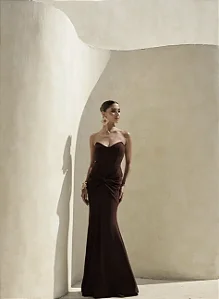 VESTIDO LONGO BARBATANA T.Q.C. TORCIDO - CAFÉ