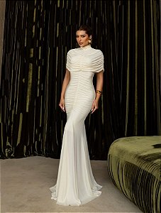 VESTIDO HOLANDA DRAPEADO CAPA - OFF WHITE