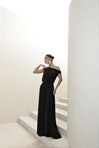 VESTIDO LONGO DRAPEADO CAMILLA - PRETO