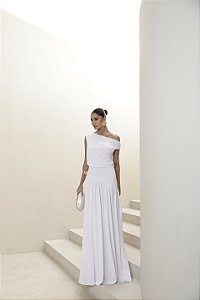 VESTIDO LONGO DRAPEADO CAMILLA - BRANCO