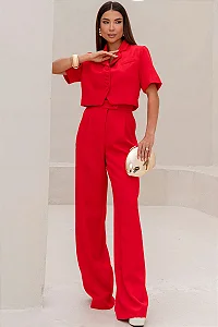 CALÇA SELENA ALFAIATARIA BOLSOS FRENTE - VERMELHO