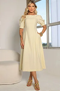 VESTIDO MIDI OHANA MANGA CURTA COM BOLSOS - AMARELO