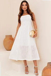 VESTIDO LOREN BORDADO ALÇA E BOLSOS - BRANCO