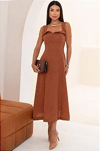 VESTIDO FRANCISCA MIDI ALÇA LARGA - MARROM
