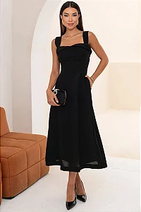 VESTIDO FRANCISCA MIDI ALÇA LARGA - PRETO