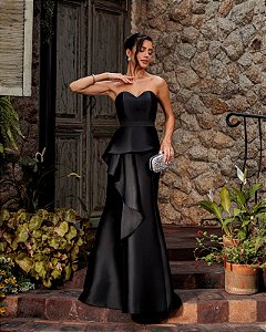 VESTIDO GLAM DECOTE CORAÇÃO ZIBELINE T.Q.C - PRETO