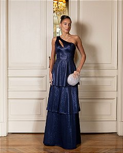 VESTIDO LUXUS DIAMOND UM OMBRO - AZUL MARINHO