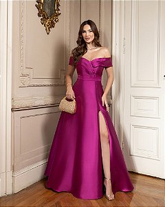 VESTIDO DE FESTA ITÁLIA OMBRO A OMBRO ZIBELINE - FÚCSIA