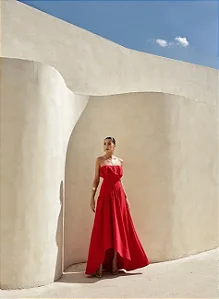 VESTIDO MIDI HELENA SAIA ASSIMÉTRICA - VERMELHO