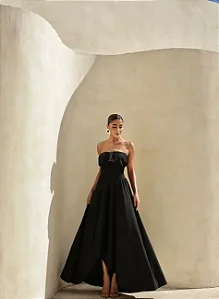 VESTIDO MIDI HELENA SAIA ASSIMÉTRICA - PRETO