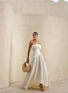 VESTIDO MIDI HELENA SAIA ASSIMÉTRICA - OFF WHITE