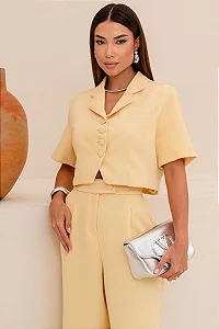 SPENCER SHIRLEY MANGA CURTA BOTÕES - AMARELO