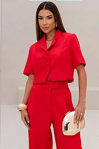 SPENCER SHIRLEY MANGA CURTA BOTÕES - VERMELHO