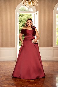 VESTIDO ÁGATA OMBRO A OMBRO DETALHE FLOR PLUS SIZE - MARSALA