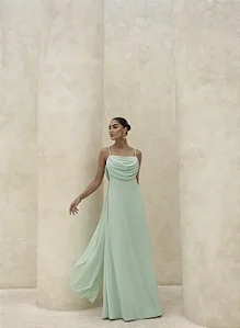 VESTIDO YOLANDA LONGO DRAPEADO BUSTO E COSTAS - VERDE MENTA