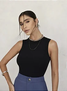 REGATA CANELADA KAMILA - PRETO