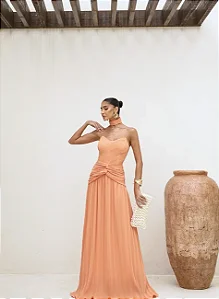 VESTIDO LONGO COM CHOKER SAIA PLISSADA SUZANA - TANGERINA