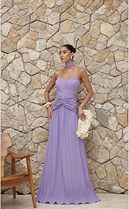 VESTIDO LONGO COM CHOKER SAIA PLISSADA SUZANA - LILÁS