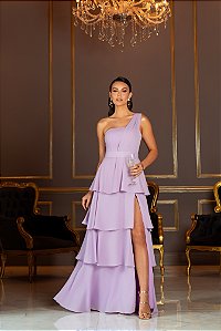 VESTIDO DE FESTA HOLANDA UM OMBRO SAIA CAMADAS - LAVANDA