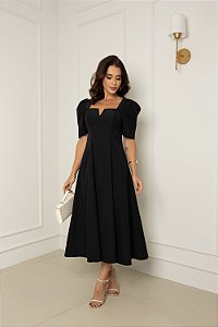 VESTIDO DAFNY DECOTE V COM MANGA - PRETO