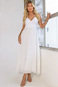 VESTIDO ANTONELLA MIDI LISO COM ZIPER COSTA - OFF WHITE