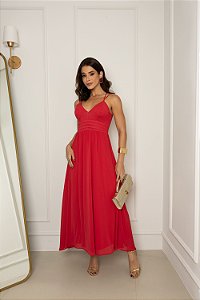 VESTIDO ANTONELLA MIDI LISO COM ZIPER COSTA - VERMELHO