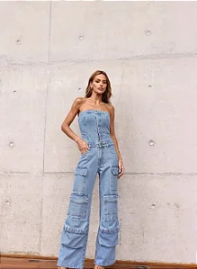 MACACÃO JEANS CARGO SAFIRA