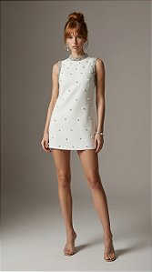 VESTIDO CURTO PEDRARIA E PÉROLAS NOBLESSE - OFF WHITE