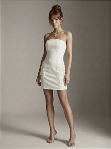 VESTIDO TUBINHO ALFAIATARIA BORDADO PÉROLAS NOBLESSE - OFF WHITE