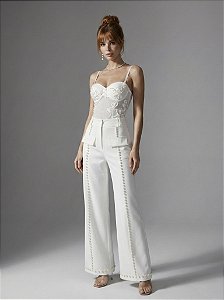 BODY TULE BORDADO PÉROLAS NOBLESSE - OFF WHITE