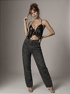 CALÇA JEANS STRAIGHT PÉROLAS NOBLESSE - LAVAGEM ESCURA