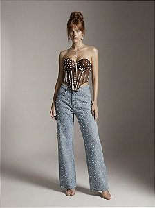 CALÇA JEANS STRAIGHT PÉROLAS NOBLESSE - LAVAGEM CLARA
