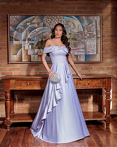 VESTIDO DE FESTA TAYLOR CREPE ACETINADO OMBRO A OMBRO - LAVANDA