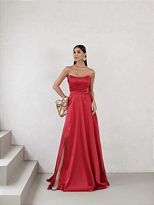 VESTIDO DE FESTA CHICAGO T.Q.C. CREPE ACETINADO - VERMELHO