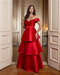 VESTIDO DE FESTA MYKONOS ZIBELINE CAMADAS - VERMELHO