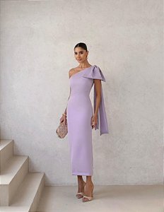 VESTIDO FLÁVIA LONGUETE TUBINHO LAÇO - LAVANDA