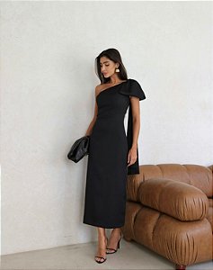 VESTIDO FLÁVIA LONGUETE TUBINHO LAÇO - PRETO