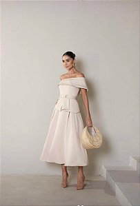 VESTIDO LARA MIDI COM CINTO - BEGE