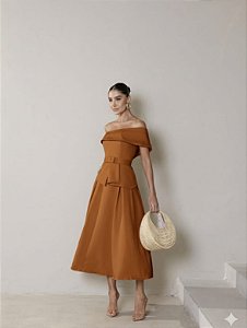 VESTIDO LARA MIDI COM CINTO - CAMEL
