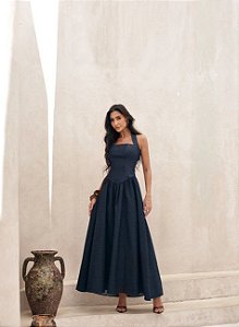 VESTIDO LONGO FRENTE ÚNICA MARCELE - AZUL JEANS