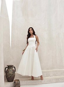 VESTIDO LONGO FRENTE ÚNICA MARCELE - OFF WHITE