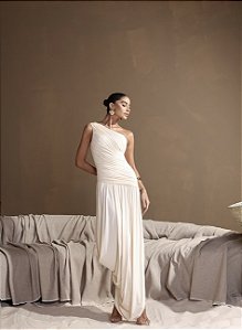 VESTIDO LONGO ASSIMÉTRICO BRUNA - CHAMPANGNE