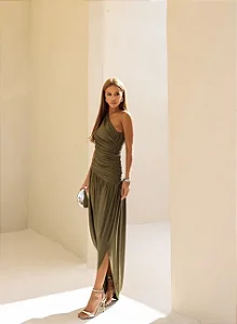 VESTIDO LONGO ASSIMÉTRICO BRUNA - VERDE MUSGO