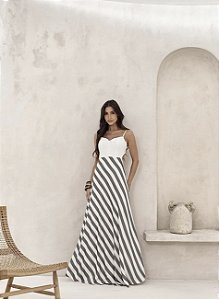 VESTIDO LONGO SAIA LISTRADA CANCUN - AZUL NOITE