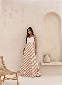 VESTIDO LONGO SAIA LISTRADA CANCUN - CAMEL